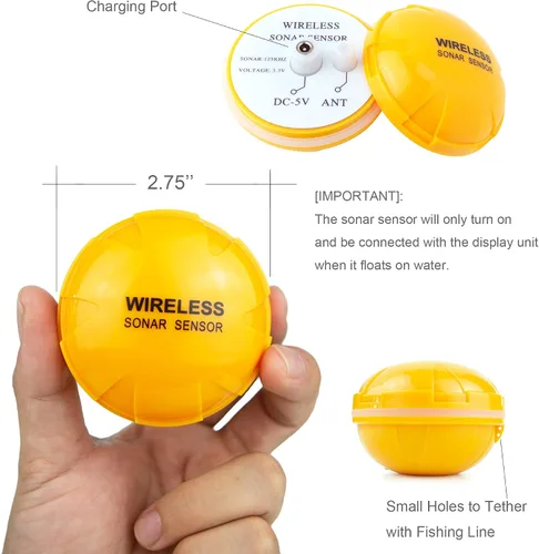 Miniatura 9 de ecosonda portátil recargable, sensor de sonar inalámbrico, localizador de profundidad con tamaño de los peces, contorno del fondo, pantalla LCD a