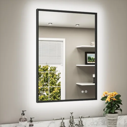 Miniatura 21 de TETOTE Espejo de baño retroiluminado de 30 x 36 pulgadas, marco de metal dorado cepillado, luz LED, 3 colores, blanco/cálido/natural, sin escalones