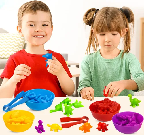 Miniatura 7 de GKDOMS Juguetes para contar dinosaurios, juego a juego con cuencos de clasificación, actividades de aprendizaje preescolar, juguetes sensoriales