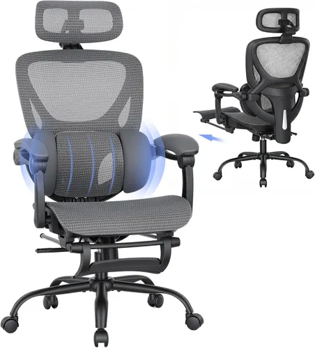 Miniatura 11 de MALOL Silla de oficina ergonómica de malla con reposapiés, silla ejecutiva de escritorio de computadora con respaldo alto con reposacabezas