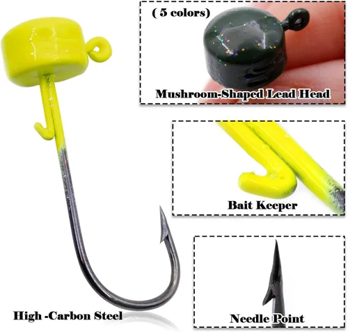 Miniatura 2 de FishTrip Ned Rig Jighead Fishing - 10 ganchos de cabeza de plantilla sin hierba en forma de hongo para pesca de lubina