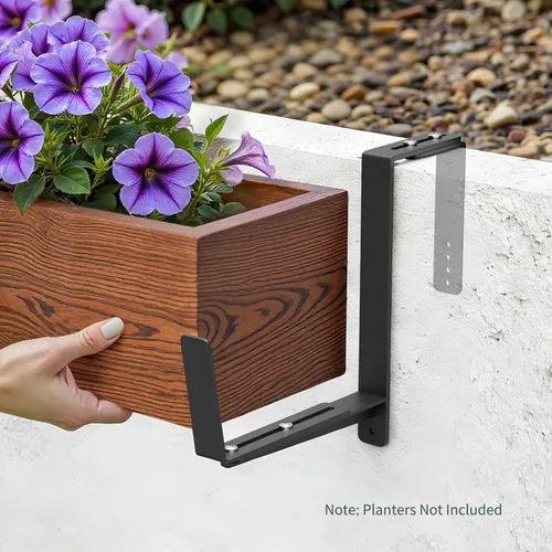 Miniatura 5 de VOXOR Soportes de caja de ventana, soportes ajustables para jardineras, soportes de hierro resistente para barandillas, con soporte inferior Negro