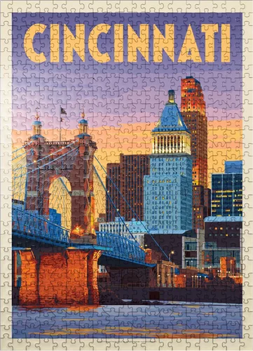 Miniatura 8 de MyPuzzle Cincinnati, OH: Riverfront, póster vintage, rompecabezas premium de 1000 piezas para adultos