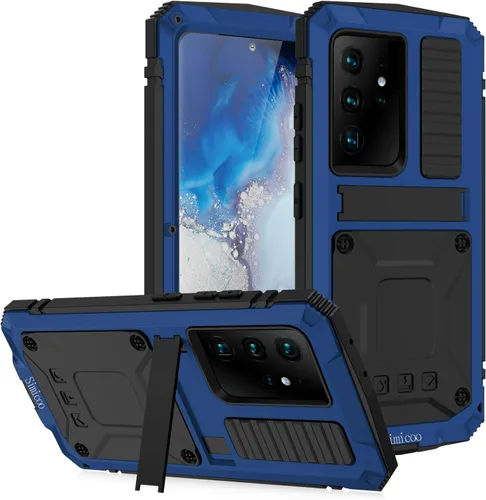 Simicoo Samsung S21 Ultra 5G - Funda de silicona resistente a prueba de golpes, resistente a los golpes, protector de pantalla integrado con soporte