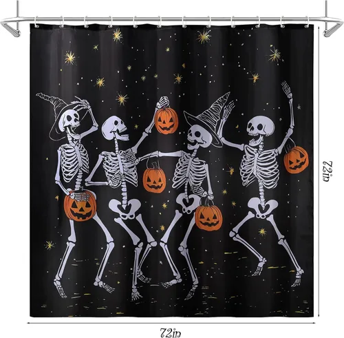 Miniatura 2 de Cortina de ducha de Halloween: fantasmas bailarines espeluznantes con calabazas, juego de cortina de ducha de Halloween con ganchos, decoración