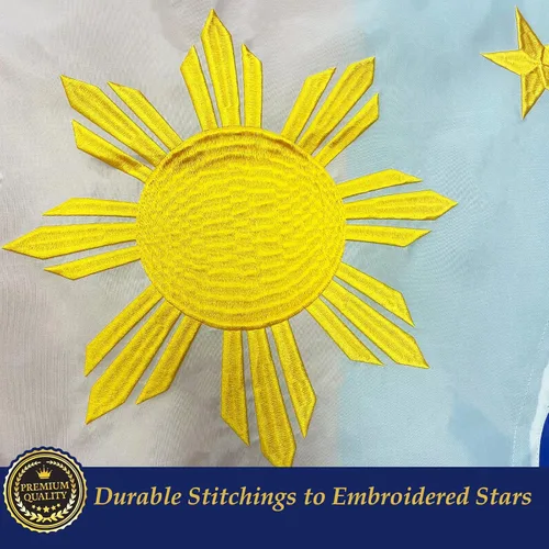 Miniatura 2 de TOPFLAGS Bandera de Filipinas de 3 x 5 pies, banderas nacionales filipinas bordadas, estrellas resistentes, rayas cosidas al aire libre con 2 ojales