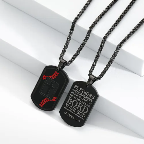 Miniatura 5 de Collar de cruz con versículo bíblico de béisbol, acero inoxidable, dije de cruz en tono negro/dorado/plateado, regalos religiosos, joyería deportiva