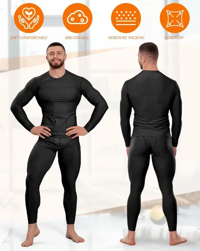 Miniatura 2 de Hicarer Juego de 4 piezas de ropa interior térmica para hombre, pantalones de compresión, camisas de manga larga, capa base, secado rápido, parte