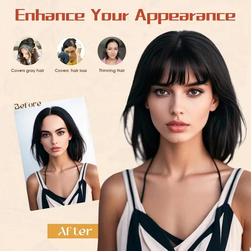 Miniatura 3 de Rich Choices Toppers de cabello humano para mujer, 100% real Remy con flequillo 3D de 360°, densidad del 150% mejorada, 3.5 x 4.7 in, base de encaje