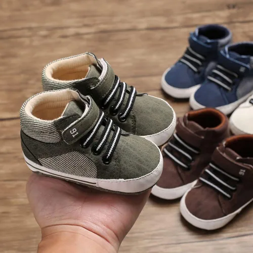 Miniatura 6 de Sekantrol Zapatos de cuna para recién nacidos, para niños y niñas, suela de goma suave, zapatos para bebés, zapatos deportivos de moda de caña alta