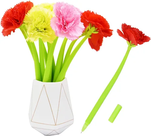 12 bolígrafos creativos de tinta de gel con flores artificiales, color negro líquido, tinta de gel de 0.020 in, para niñas y mujeres, suministros de