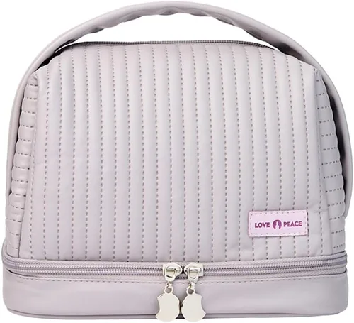 Miniatura 6 de Bolsa de cosméticos para mujer, bolsa de aseo con un compartimento separado, bolsa de maquillaje de viaje con soporte para cepillos extraíble, Rosa