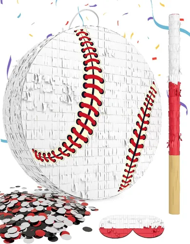 Miniatura 8 de Piñata de pelota de tenis – Incluye palo de madera, vendaje para los ojos y confeti – 13 x 13 x 3 pulgadas – Perfecto para deportes o decoraciones