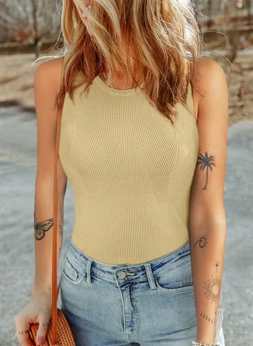 Miniatura 4 de Dokotoo Camiseta sin mangas acanalada de verano para mujer, cuello alto, chaleco ajustado