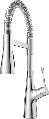 Miniatura 9 de Pfister Neera - Grifo de cocina de estilo comercial con rociador desplegable de una sola manija, acabado dorado cepillado de arco alto, 3 ajustes