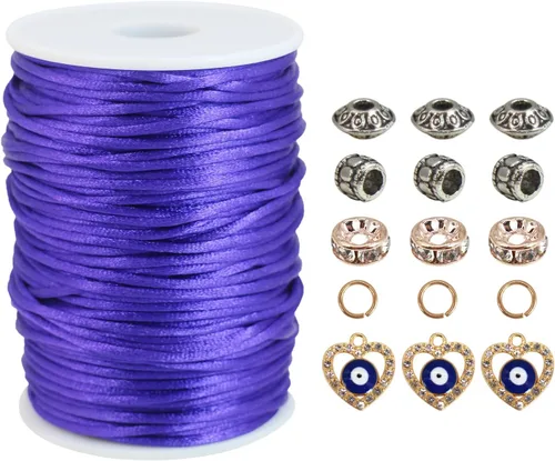 Miniatura 7 de Cordón de satén melocotón de 0.098 in, cuerda de nailon de 300 pies, cordón de seda de raso satinado para hacer joyas, pulseras trenzadas, collares