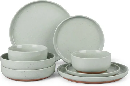 Miniatura 13 de HaWare Juego de vajilla de gres, juego de platos y tazones de 12 piezas para 4, juego de vajilla para casa restaurante, blanco lechoso moteado