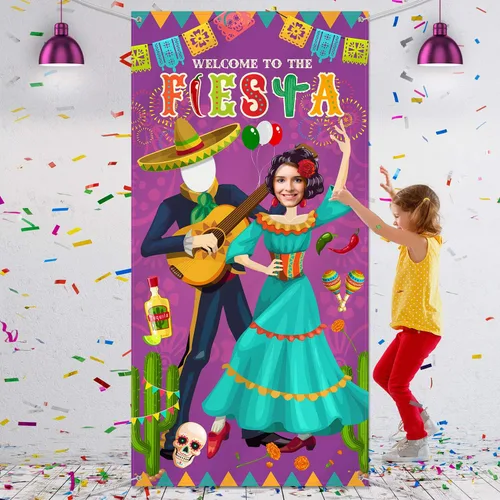 Blulu Cartel de puerta de fotos para parejas del Cinco de Mayo, 6 x 3 pies, temática mexicana, accesorios de fotografía, telón de fondo de fiesta,