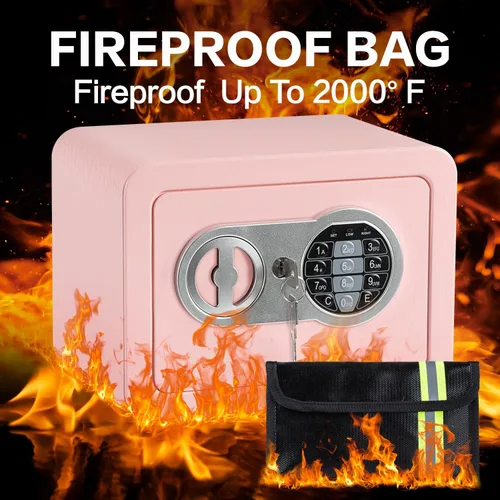 Miniatura 2 de Caja de seguridad de 0.23 pies cúbicos, pequeña con bolsa ignífuga, llaves y código de acceso, caja de seguridad electrónica digital para efectivo