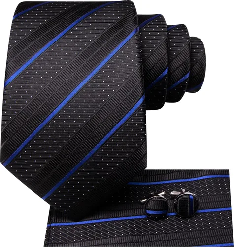 Miniatura 15 de Hi-Tie Corbata clásica de cachemira para hombre con pañuelo y gemelos a cuadros