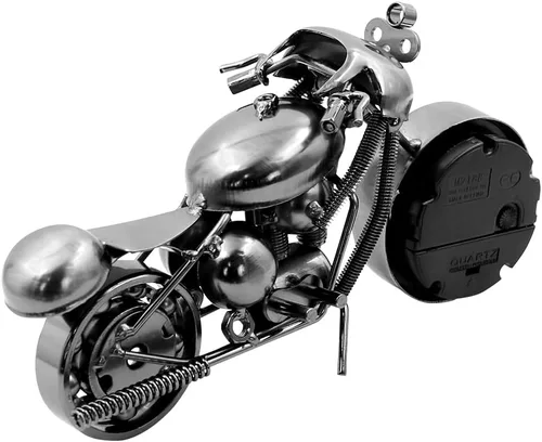 Miniatura 3 de Winterworm Hermoso modelo de motocicleta con reloj, adorno de metal de hierro, retro, negro, para mujer, hombre, cumpleaños, Navidad, papá, hombre