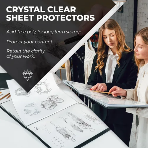 Miniatura 4 de Dunwell Carpeta portafolio de arte de 11x14 con papel de montaje (negro), carpeta grande para almacenamiento de obras de arte, 24 fundas muestran 48