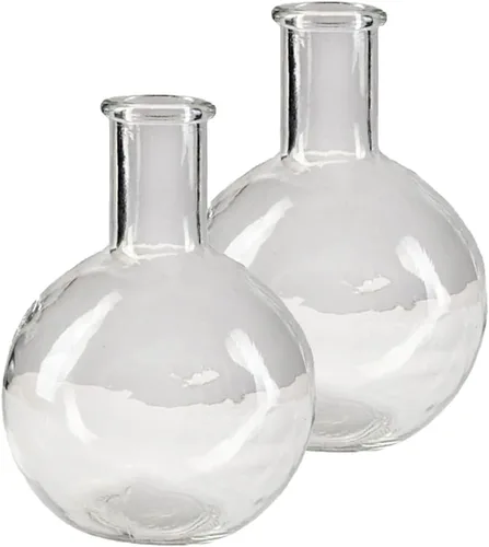 Miniatura 7 de Serene Spaces Living Juego de 2 jarrones redondos de cristal con cuello de botella verde, florero vintage para mesa de consola, estante, sala