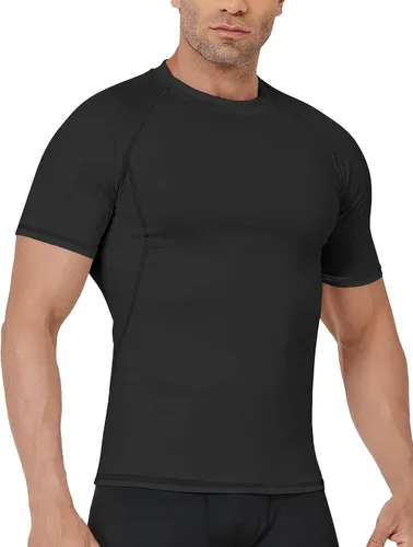 Miniatura 2 de TELALEO 6 Pack Men's Compression Shirt Short Sleeve Athletic Baselayer Sports T Shirts Workout Tops for Men Black White
