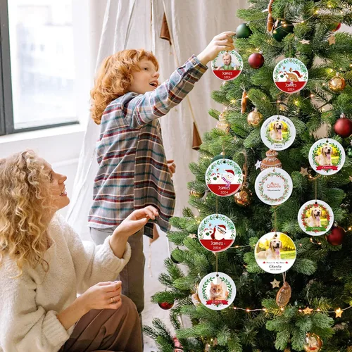 Miniatura 6 de Adornos de Navidad Personalizados 2025, Adorno de Navidad Personalizado de Doble Lado, Adorno Redondo de Cerámica con Foto, Decoraciones del Árbol