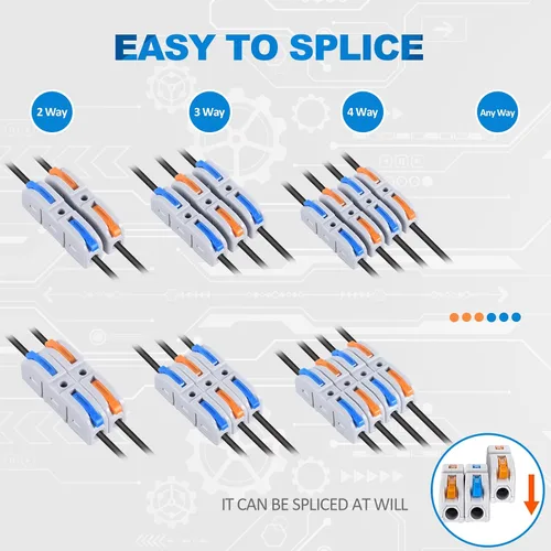 Miniatura 4 de Kit de conectores de palanca para cables eléctricos de conexión rápida, para terminales en línea compactos, 28-12 AWG, 1 entrada 1 salida, 60 piezas