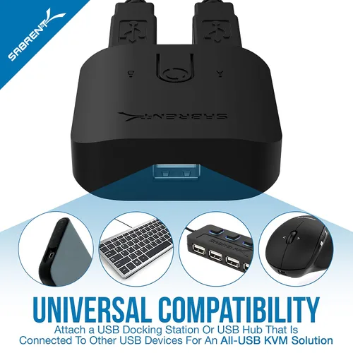 Miniatura 5 de SABRENT Interruptor de uso compartido USB 2.0 para múltiples computadoras y periféricos Indicadores de dispositivo LED (USB-SW20) Negro
