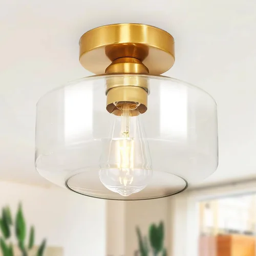 Lámpara de techo industrial semiempotrada: accesorios de iluminación de cocina dorados con vidrio transparente - Accesorios de iluminación vintage