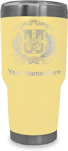Miniatura 41 de LaserGram Taza aislada al vacío de 20 onzas, escudo de armas, República Dominicana, grabado personalizado incluido (gris)