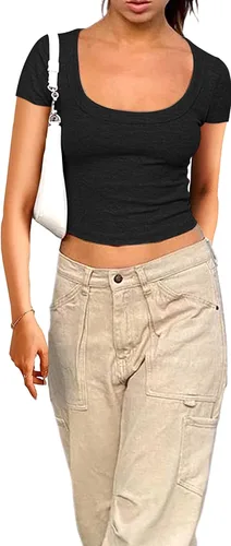 Miniatura 3 de Y2K - Camisetas cortas para mujer, de verano, sexy, lindas, de algodón, acanaladas, recortadas, camisetas básicas