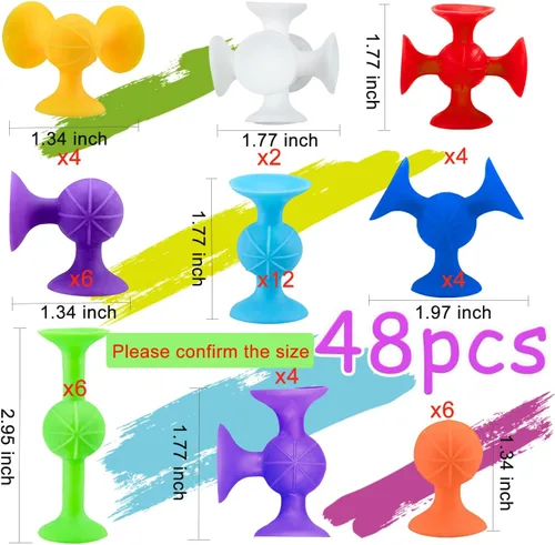 Miniatura 3 de Juego de construcción de 48 piezas de juguetes de ventosa – Bloques de construcción de silicona DIY divertidos juguetes de baño para niños a partir