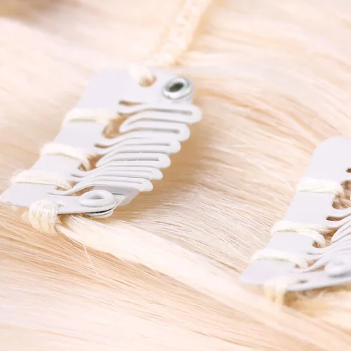 Miniatura 6 de Juego de 85 extensiones de cabello con clip, incluye 50 clips a presión en forma de U, 10 agujas curvas, 20 pines en T, 3 rollos de hilo de tejer, 2