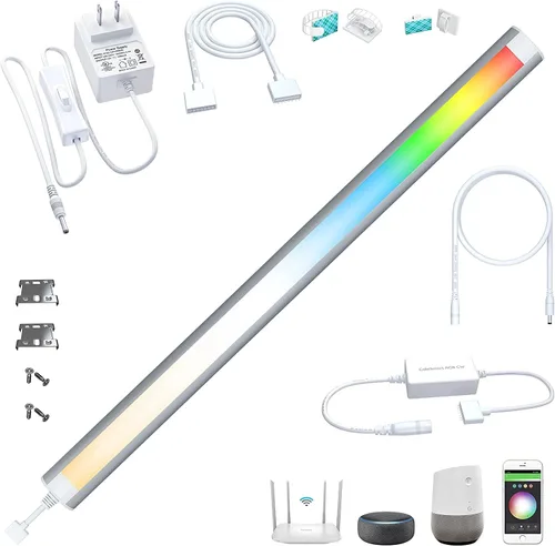 Barra de luz LED, enchufable, regulable, blanco ajustable y cambio de color RGB, Alexa, luces de contador remoto habilitadas para Google Home para