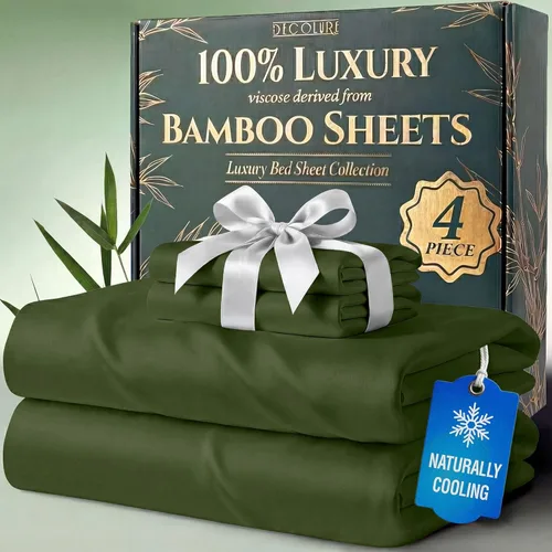 Miniatura 18 de DECOLURE Juego de sábanas 100% viscosa derivada de bambú, tamaño individual, sábanas de lujo de 4 piezas de enfriamiento natural, juego de cama