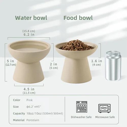Miniatura 2 de CEEFU 2 cuencos elevados para gatos extra anchos para comida y agua – Fatiga bigotes, plato ancho de cerámica poco profundo, sin plomo ni cadmio