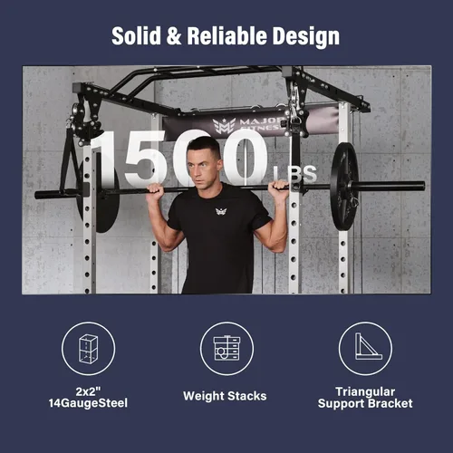 Miniatura 4 de MAJOR FITNESS Drone1 Power Cage - Rack de potencia multifunción para gimnasio en casa, estante para sentadillas, sistema de cruce de cables
