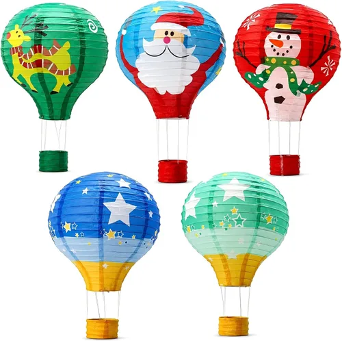 Faroles de papel de globo aerostático de 12 pulgadas, decoraciones de Navidad en julio, decoración colgante de Papá Noel y estrella para fiesta de