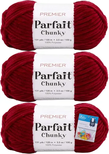 Miniatura 10 de Premier Yarns Parfait - Paquete de 3 unidades de felpilla gruesa de 3.5 onzas, peso supervoluminoso, paquete de 3 unidades con soportes para puntada