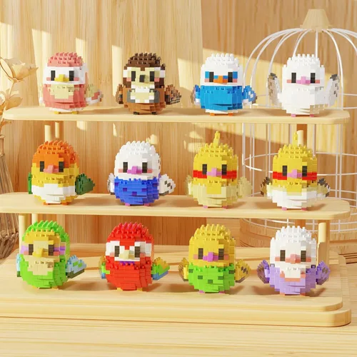 Miniatura 5 de Bibilock Cute Parrot - Juego de bloques de construcción de microbloques de construcción, 12 piezas de mini ladrillos de la serie de pájaros