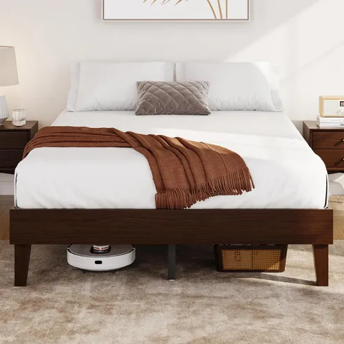 Miniatura 3 de Yaheetech Base de cama Queen con plataforma de madera maciza natural con soporte de listones de madera, espacio debajo de la cama de 7.3 pulgadas