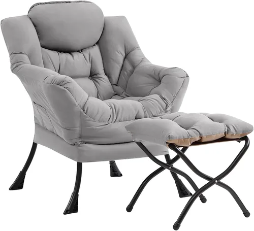 Miniatura 10 de Silla perezosa acogedora y otomana, juego grande de silla de descanso contemporánea, sillón tapizado de ocio para lectura para dormitorio, sala