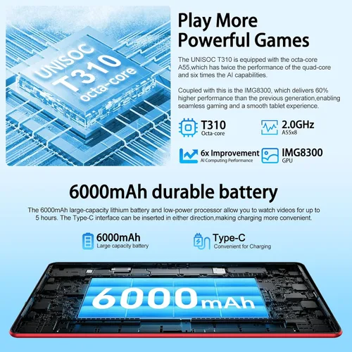 Miniatura 5 de Tableta Android 15 2025 con Teclado, Tabletas de 10.1 Pulgadas Pantalla FHD 30GB RAM 64GB ROM Expansión 1TB, Octa-Core 2.0GHz, Widevine L1, Batería