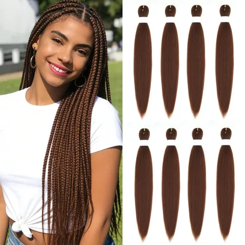 Miniatura 12 de 8 paquetes de extensiones preestiradas - 16 pulgadas de cabello trenzado premium, 55G/paquete, sin picazón, fijación en agua caliente, textura Perm