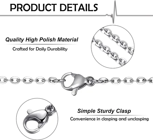 Miniatura 3 de Paquete de 24 cadenas de collar de acero inoxidable para fabricación de joyas, 16 pulgadas