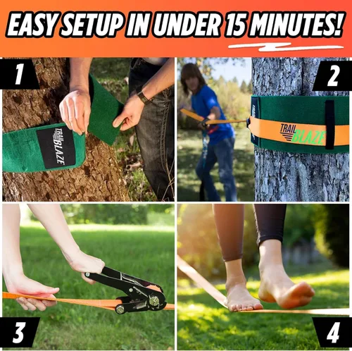 Miniatura 3 de Kit completo de ninja Slackline – Línea de holgura de 60 pies para patio trasero para niños y adultos – Kit de protección de árboles más anchos