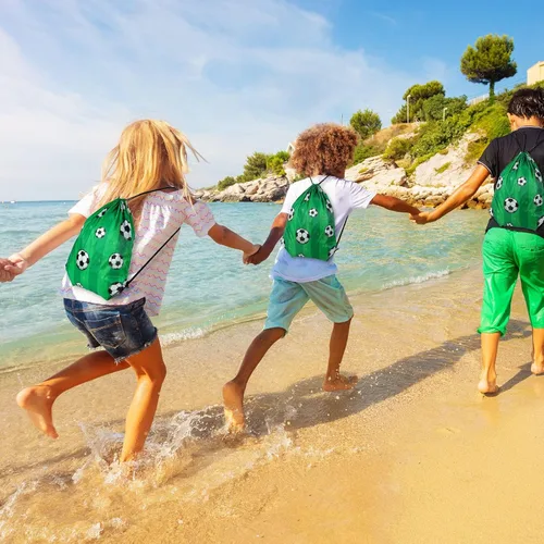 Miniatura 6 de Coume Paquete de 20 bolsas de fútbol con cordón de 12 x 10 pulgadas, mochila deportiva portátil para niñas y niños, recuerdos de fiesta, refrigerios